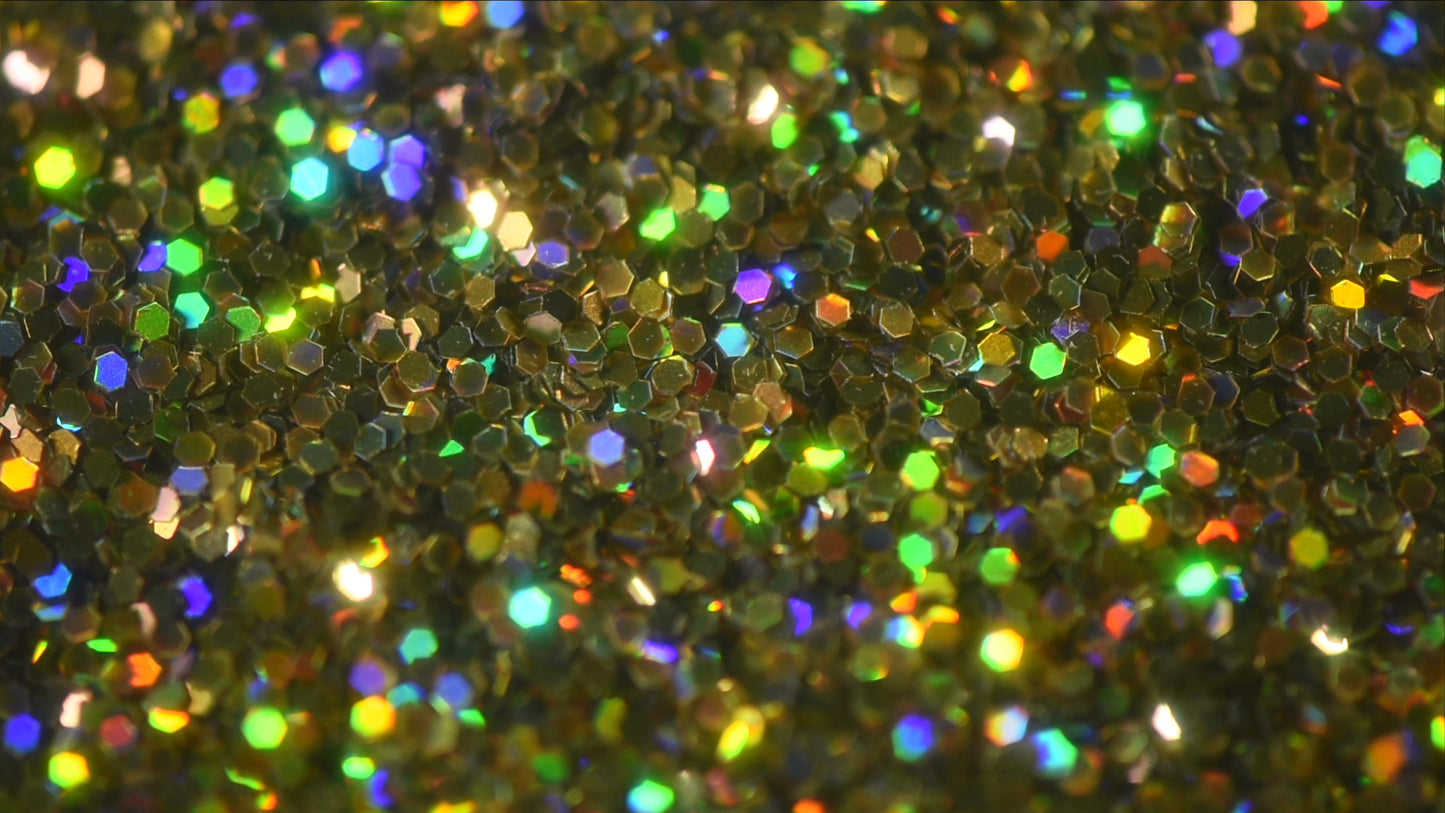 Atomic Sunshine, Gold Holographic Metal Flake 027 hex close up