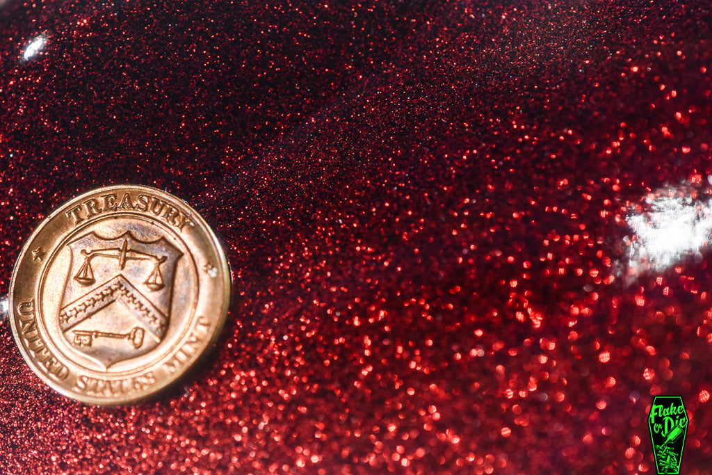 Flake Or Die red metal flake size .004" square cut on black speed shape