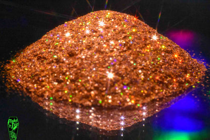 Flake Or Die Atomic Pumpkin: orange holographic metal flake particles.