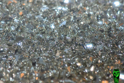 Flake or Die Bad Luck silver crushed glass 80 grit. Close Up