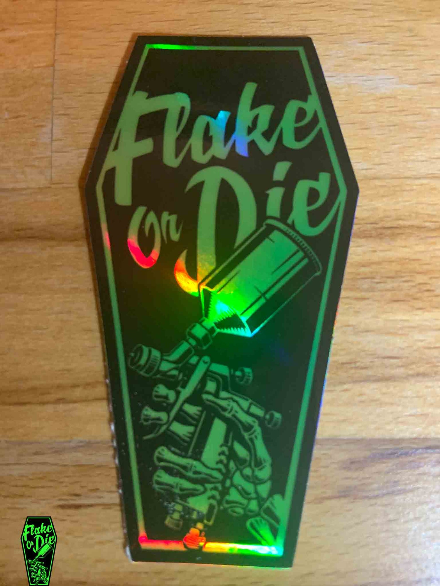 Flake Or Die, Holographic Coffin Logo Sticker 3" Vinyl